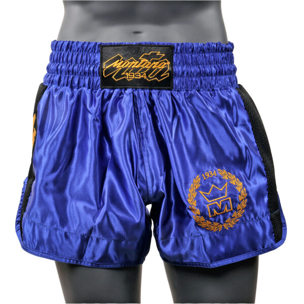 Short Muay Thai bleu NewCode en satin avec bande mesh