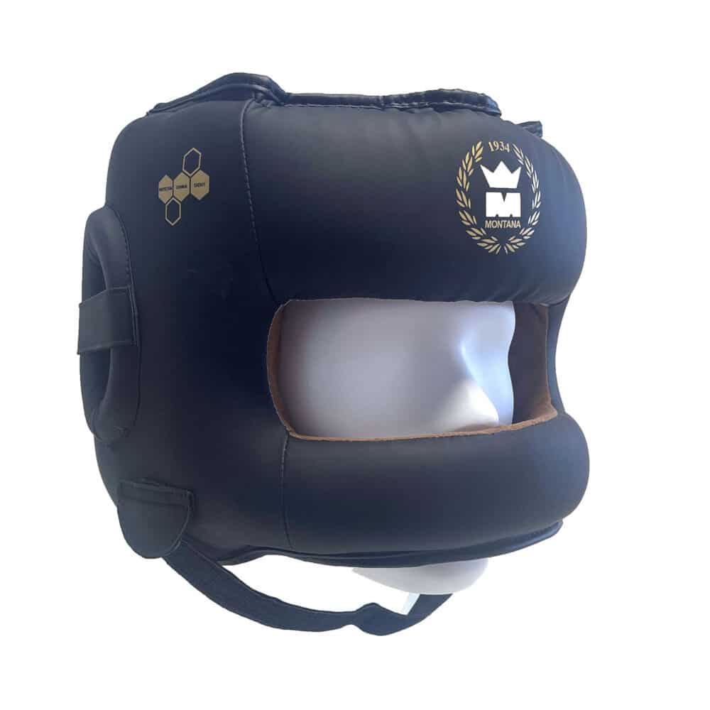 Casque de boxe bleu Montana FACE PROTECTOR avec barre frontale aluminium, idéal pour les entraînements pros à haute intensité, rembourrage EVA et doublure Amara.