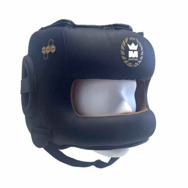 Casque de boxe bleu Montana FACE PROTECTOR avec barre frontale aluminium, idéal pour les entraînements pros à haute intensité, rembourrage EVA et doublure Amara.