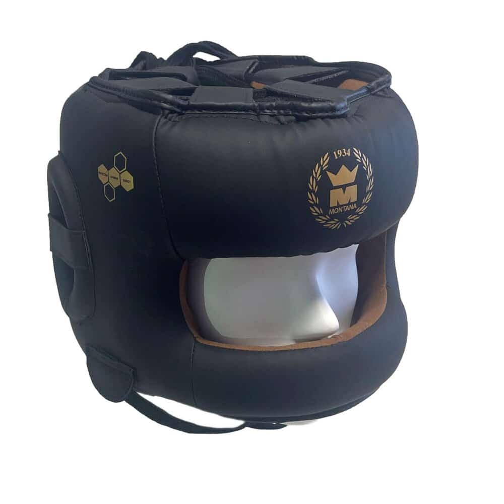 Casque de boxe bleu Montana FACE PROTECTOR avec barre frontale aluminium, idéal pour les entraînements pros à haute intensité, rembourrage EVA et doublure Amara.