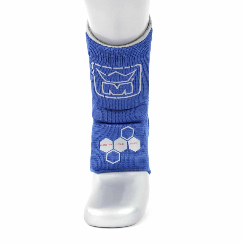 Chevillère bleue ANKLEGUARD à mousse de protection, maintien articulé renforcé pour les disciplines pieds-poings.