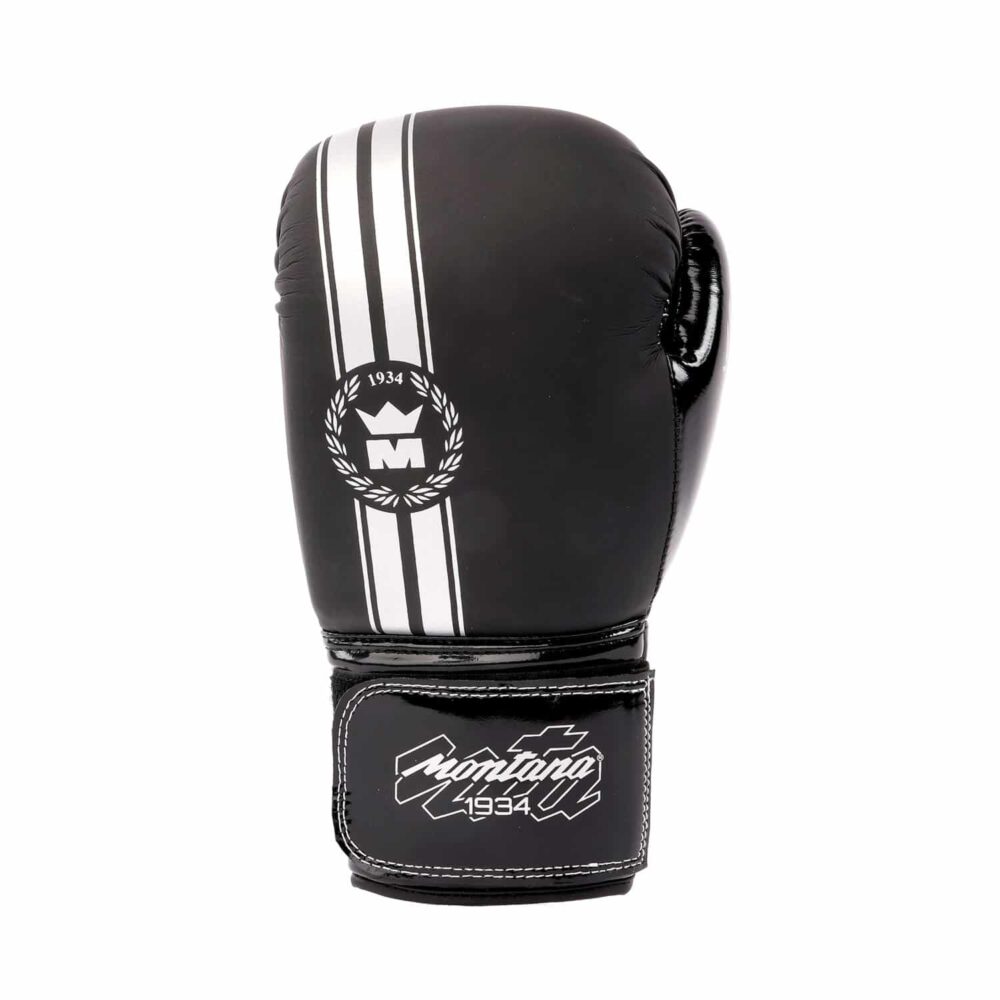Gants de boxe noirs Montana GHOST BlackCode avec finition brillante, parfaits pour les débutants en Boxe anglaise, Muay Thai, Full Contact et Kick Boxing.