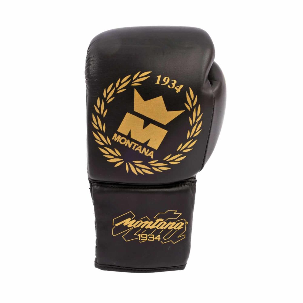 Gants de boxe noirs Montana PRO NewCode – cuir Super Soft et finition minimaliste conçue pour la compétition pro.