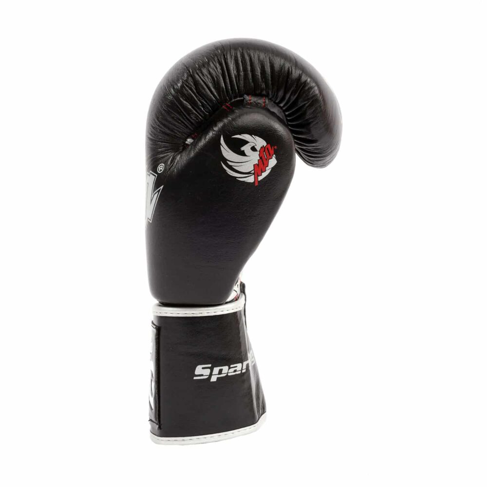 Gants de boxe noirs Montana SPARRING Identity – vue latérale montrant la manchette épaisse, idéale pour le sparring.