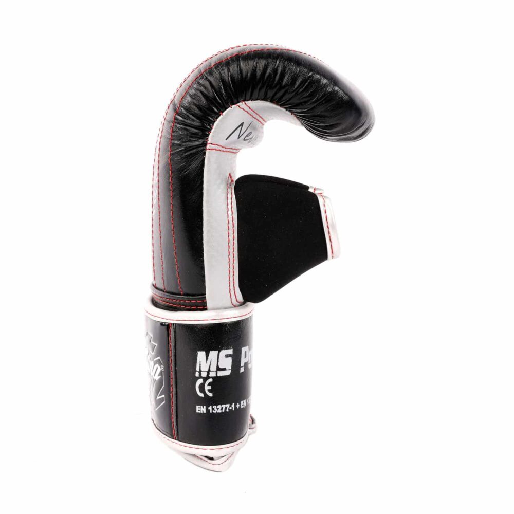 Gants de sac MS POWER Identity noirs en cuir de chèvre, avec mousse absorbante haute densité, confort optimal et fermeture rapide.
