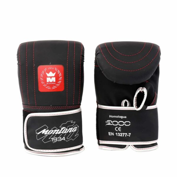 Gants de sac MS 2000 Identity noirs, en PolyComposite avec mousse haute densité et doublure satin soft, conçus pour les entraînements sur sac.