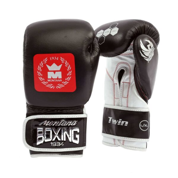 Gants de sac TWIN Identity noirs, en cuir avec mousse Shock Absorbing, adaptés aux frappes sur sac et exercices en binôme.