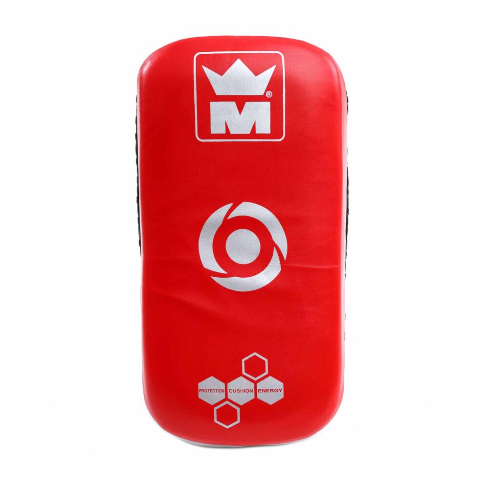 Pao rouge incurvé Montana PAOLIGHT en cuir de buffle, poignée rivetée, serrage double scratch et insert multi-densité pour un excellent amorti.