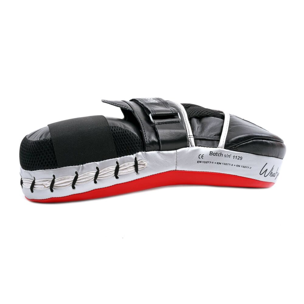 Pattes d’ours longues incurvées Montana MP 2800 rouges, avec protections renforcées avant-bras et mousse haute densité, parfaites pour le travail pieds/poings.