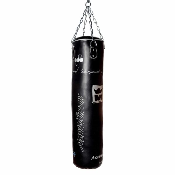 Sac de frappe loisir de 110 cm, toile nylon enduite noire, sangles solides rivetées, idéal pour une pratique occasionnelle.